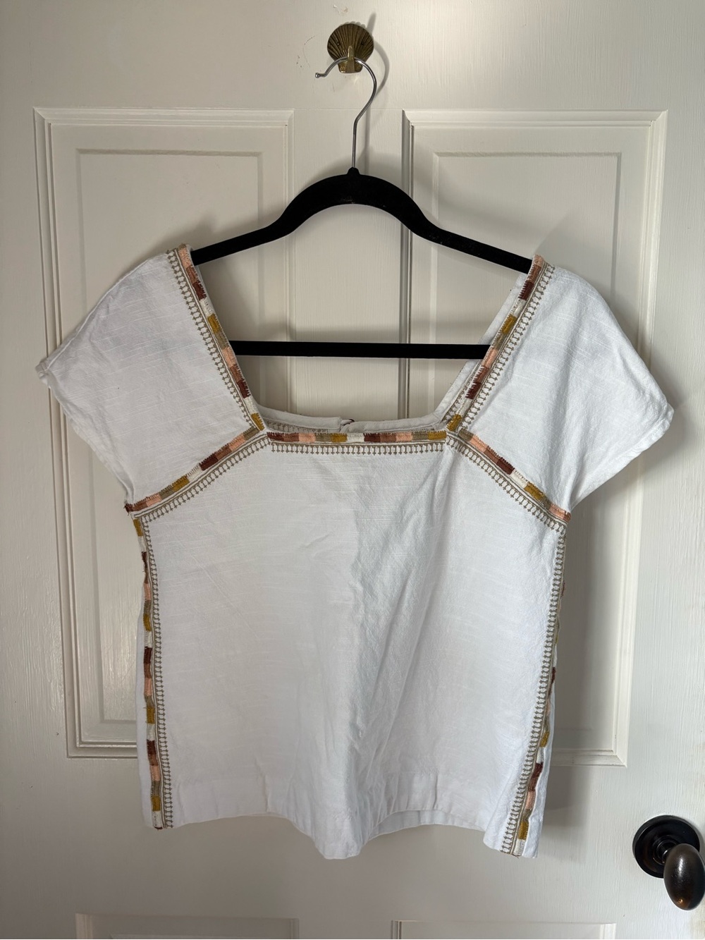 Faherty White Cotton Square-Neck Embroidered Top